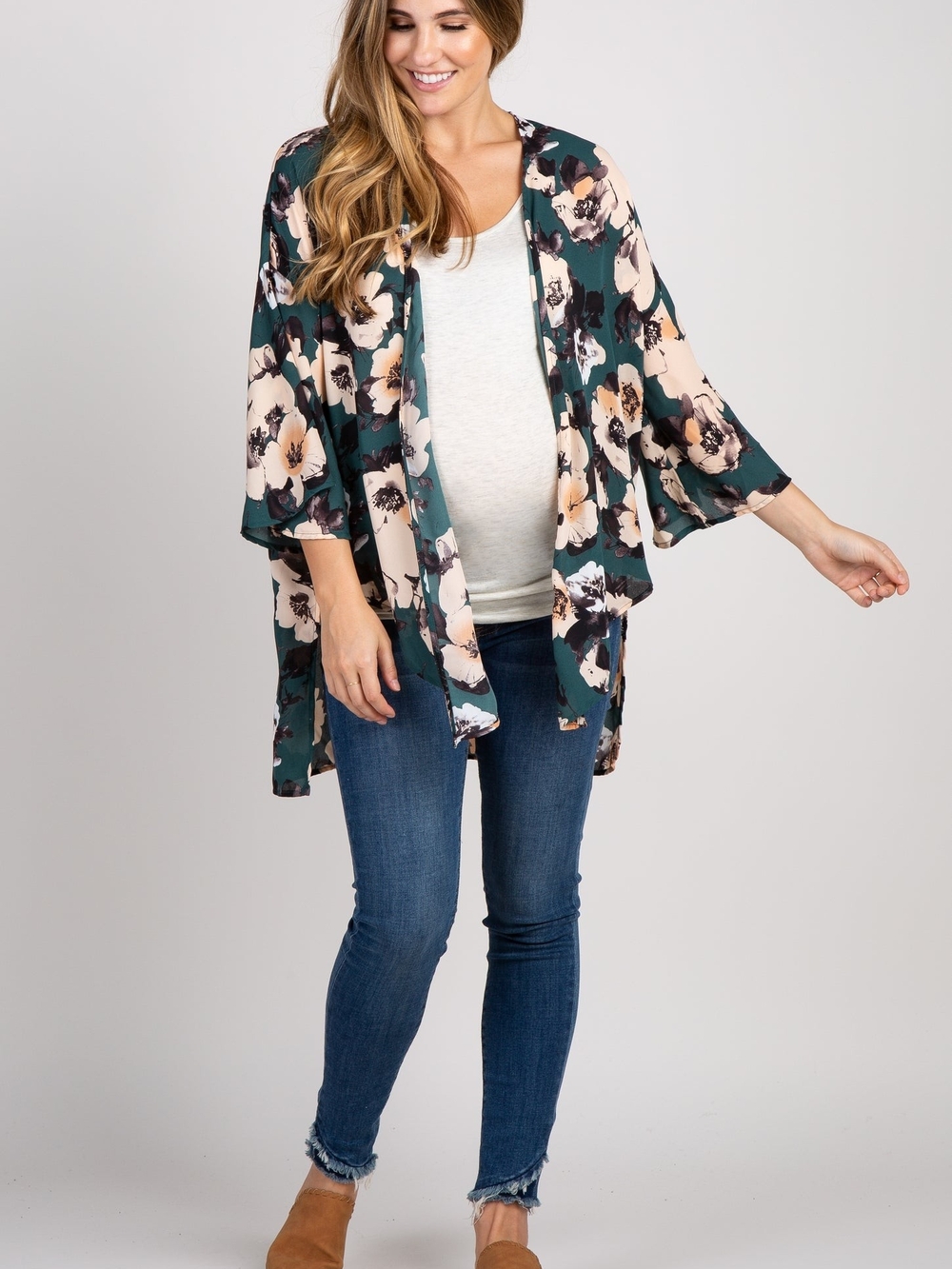 Floral Open Front Chiffon Kimono